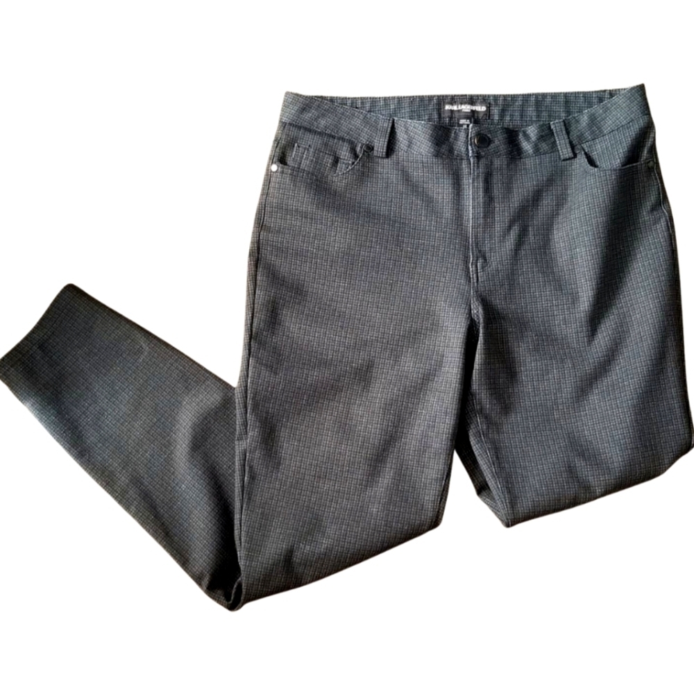 Karl Lagerfeld Gray Checkered Pants Mid rise Slim Fit - Picture 1 of 6
